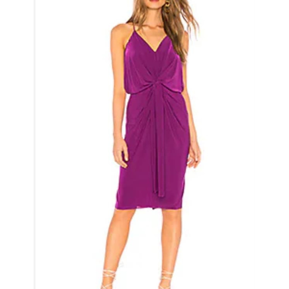 Misa Los Angeles Magenta Knot-Front Midi Slip Dress